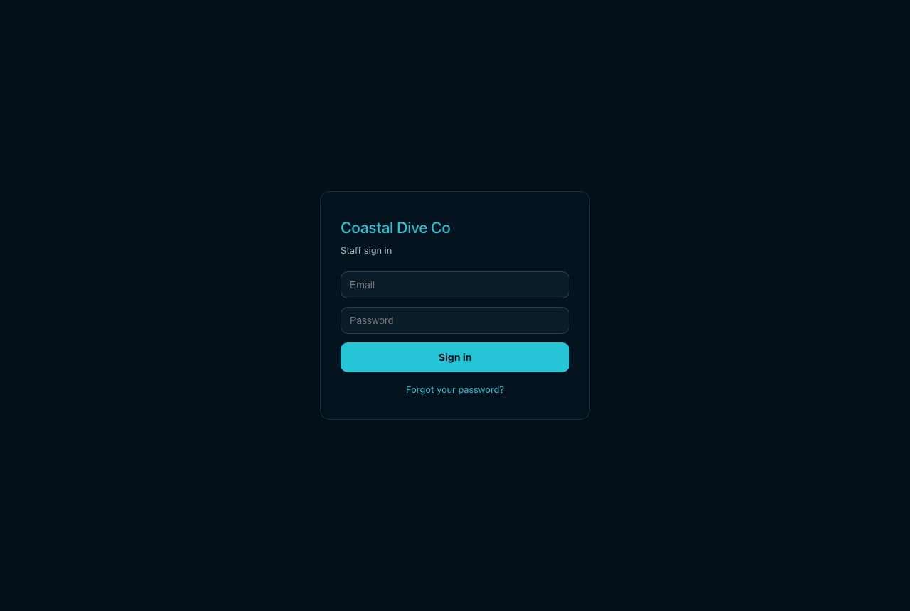 The staff sign-in page for a shop, with email and password fields, a Sign in button and a Forgot your password link