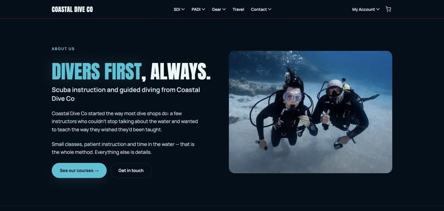 About us page built from the template, Ocean look